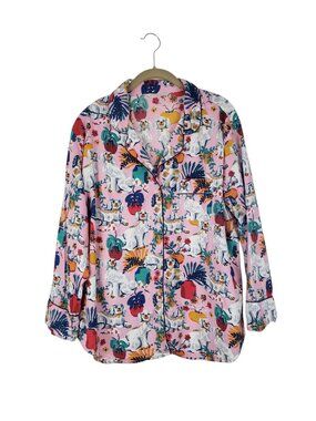 Printfresh Good Dog Pink Cotton Long Sleeve Pajama Top Button Up Womens XL